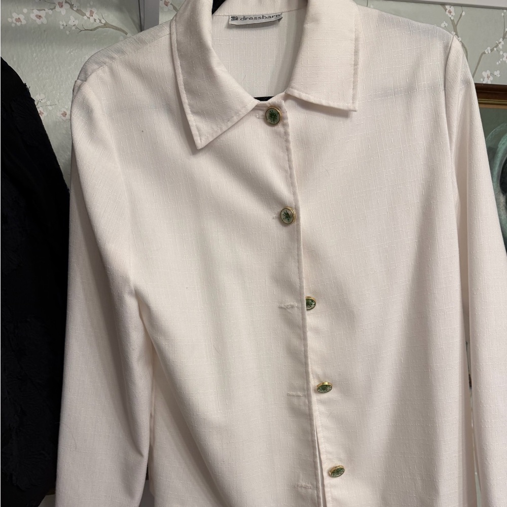Dressbarn Ivory Blouse with Green Accents